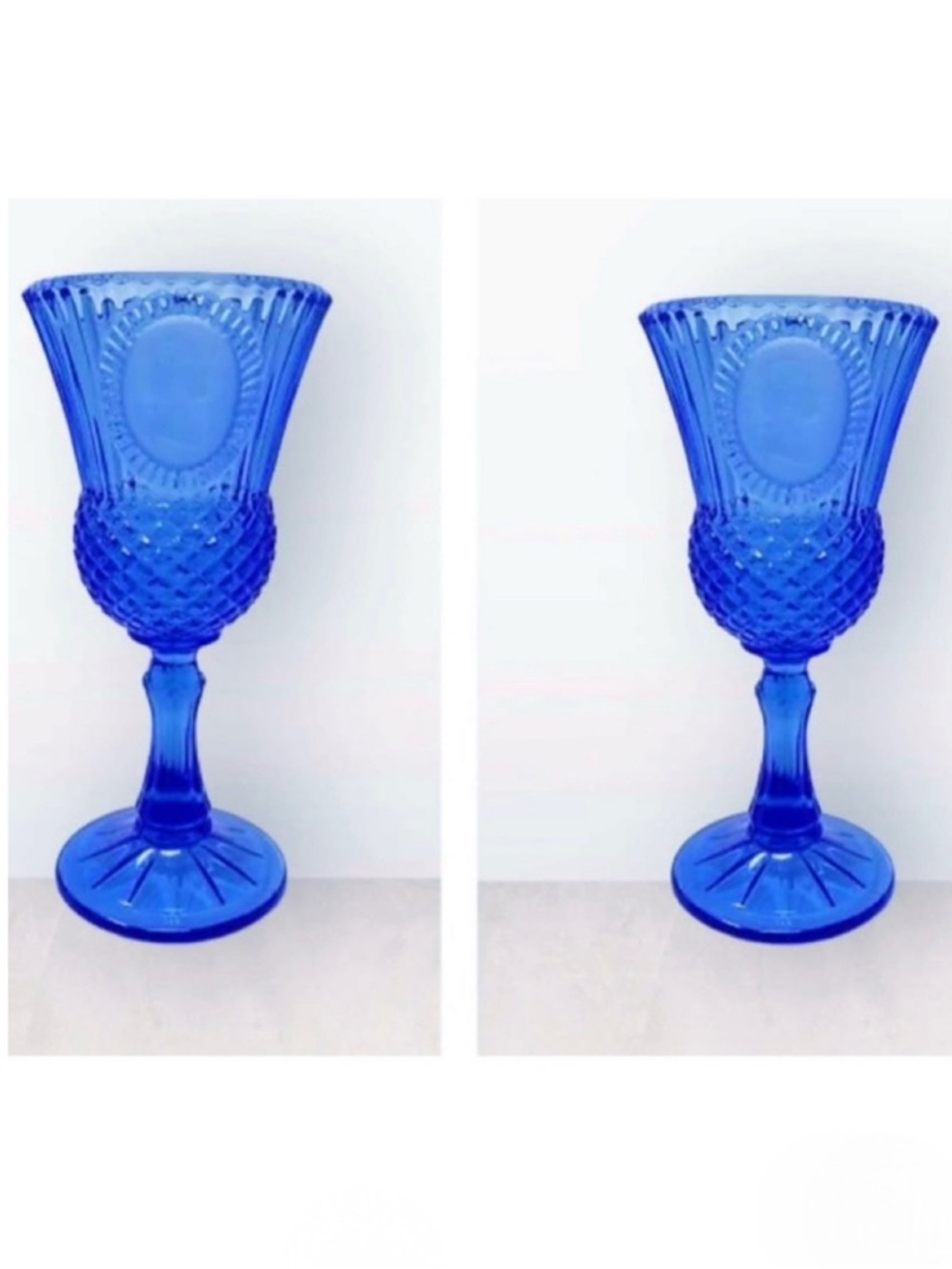 Vintage 1970's Avon Fostoria Cobalt Blue George Washington Goblets Set of 2
